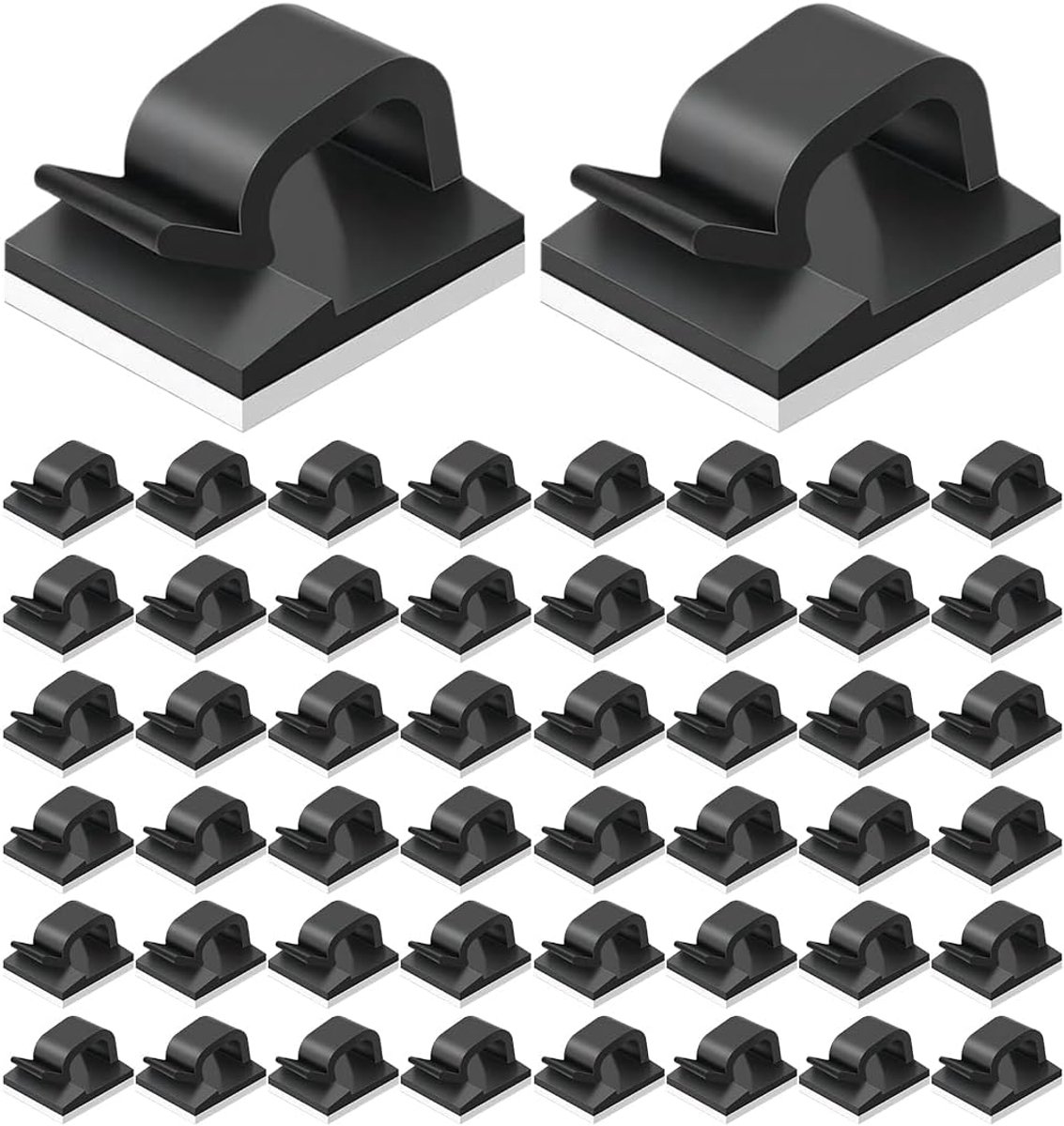 Clips and wall cable ties, 50 black self-adhesive cable clips, desk clips for cables, cable management clips, for - ShopVlot