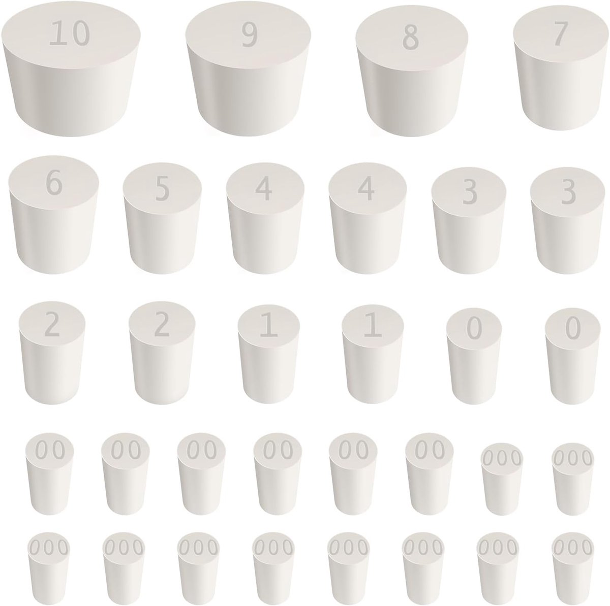 32 stuks rubberen stoppen, conisch, 13 maten, wit, massief rubberen stopper, laboratoriumstopper, massief rubberen - ShopVlot