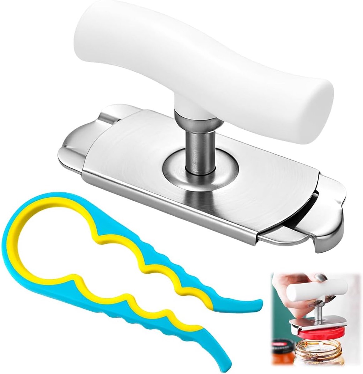2 Multifunctionele Flesopeners, 5-in-1 en 4-in-1 Dekselopener Set, Blikopener Glasopener voor Senioren, Artritis - ShopVlot
