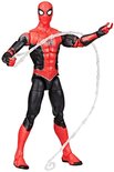 Spiderman in rood en zwart pak, staat met web in de hand.
