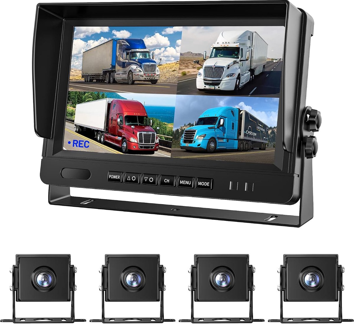 9 Inch AHD Rear View Camera Parking System Kit Built-in DVR Surveillance IPS Monitor + 4 Cameras 4 Pin Shockproof 4 - ShopVlot
