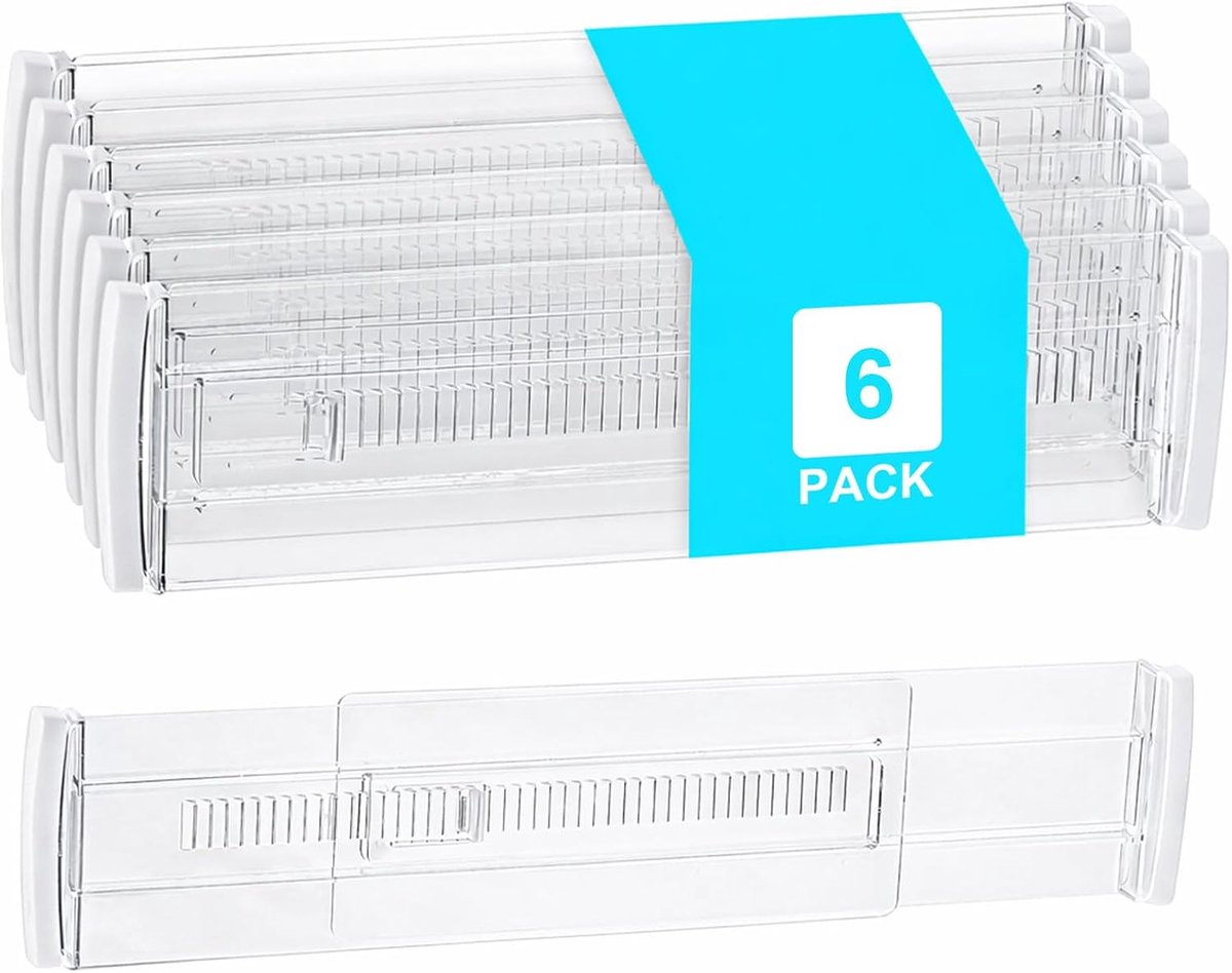 6 stuks transparante verstelbare ladeverdelers - universele lade-organizer 28,5-50 cm voor keukengerei - ShopVlot