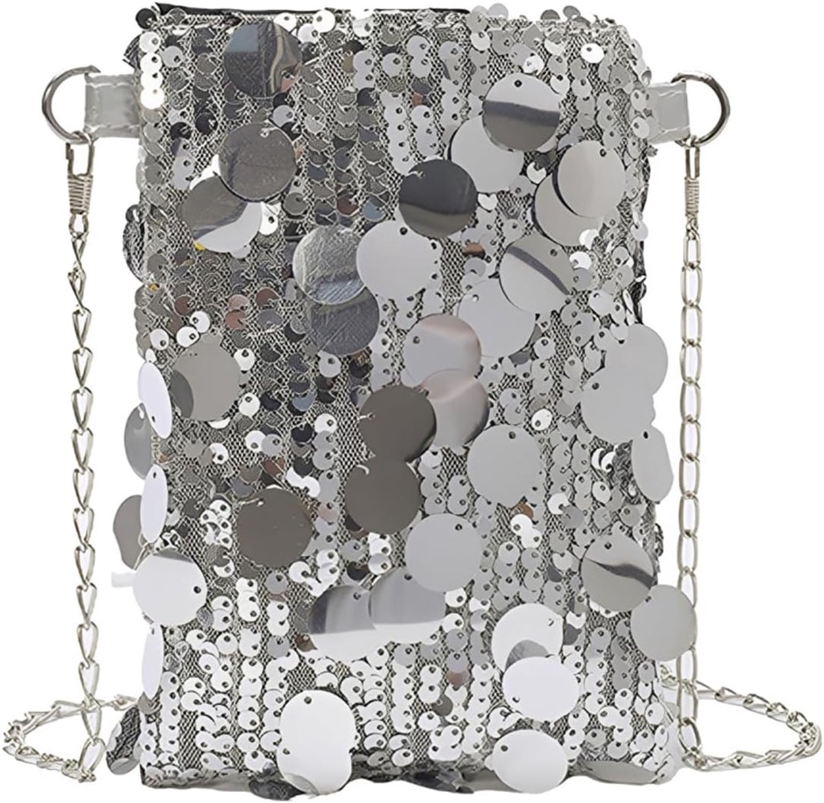 Glitterhandtas voor dames, elegante clutch, glittertas, pailletten met ritssluiting, zilveren schoudertas, voor - ShopVlot