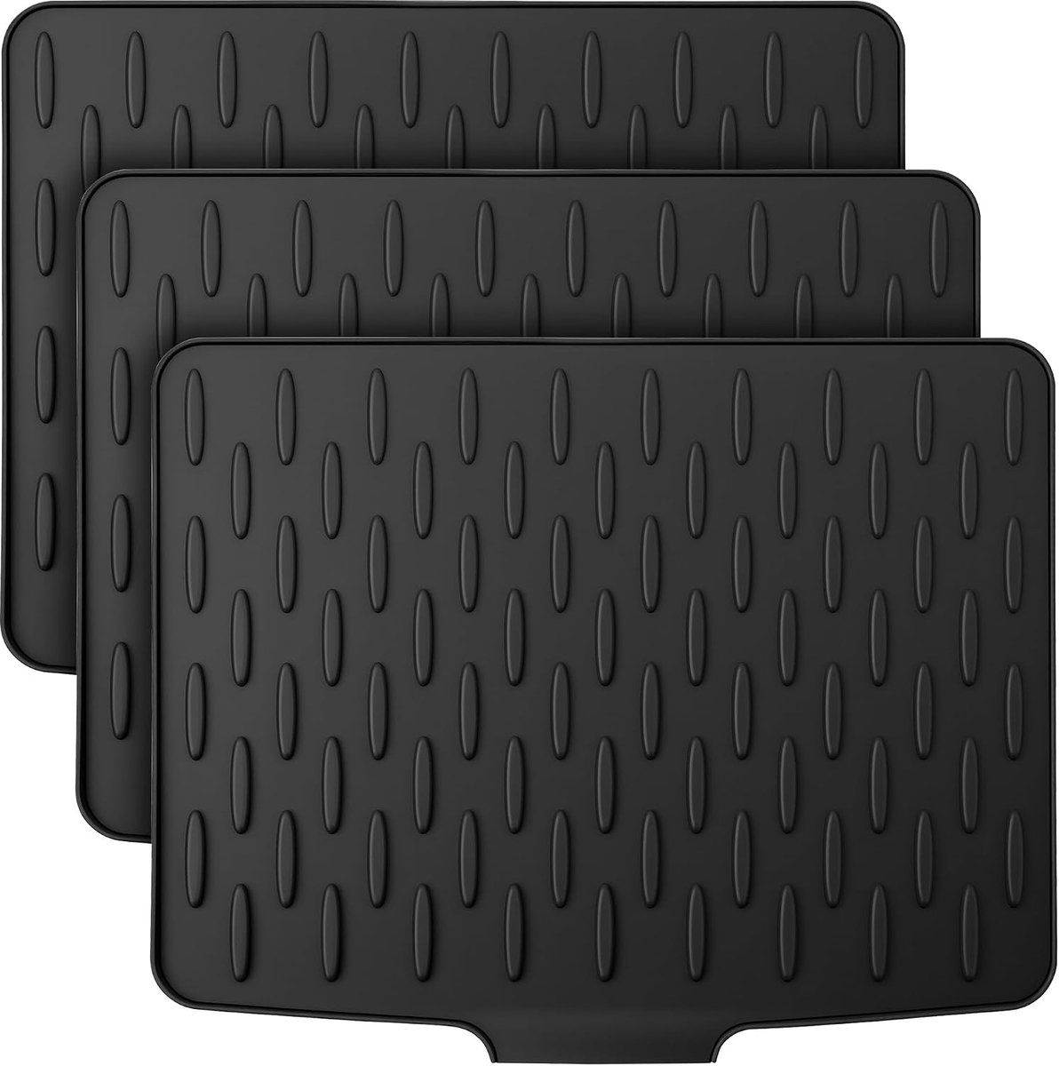 Set van 3 siliconen afdruipmat met afvoer, 32 x 40 cm, donkergrijs, afdruipmat voor gootsteen, servies en keuken - ShopVlot