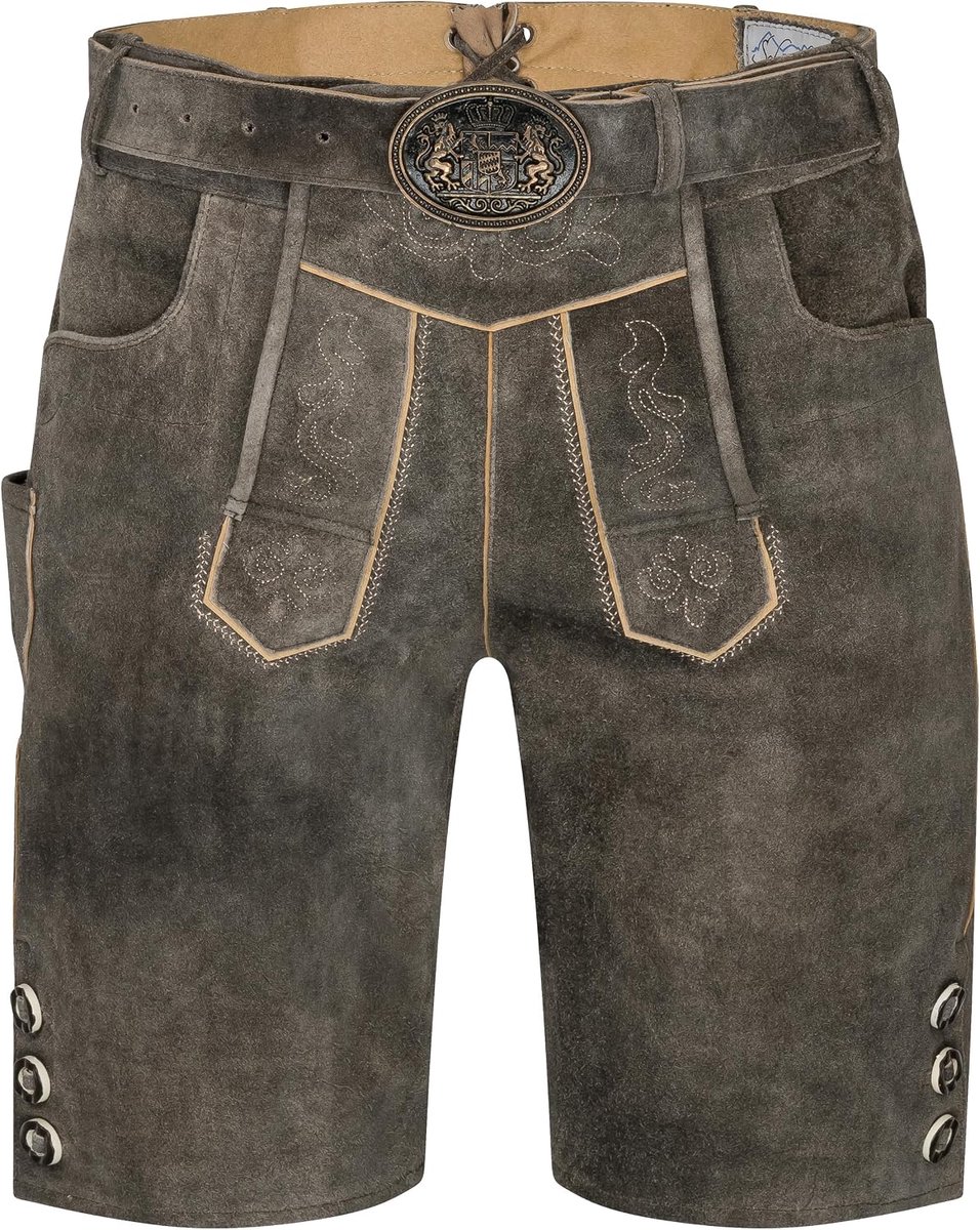 Schöneberger Trachten Couture Men's leather trousers with traditional belt, traditional Oktoberfest, original nubuck - ShopVlot