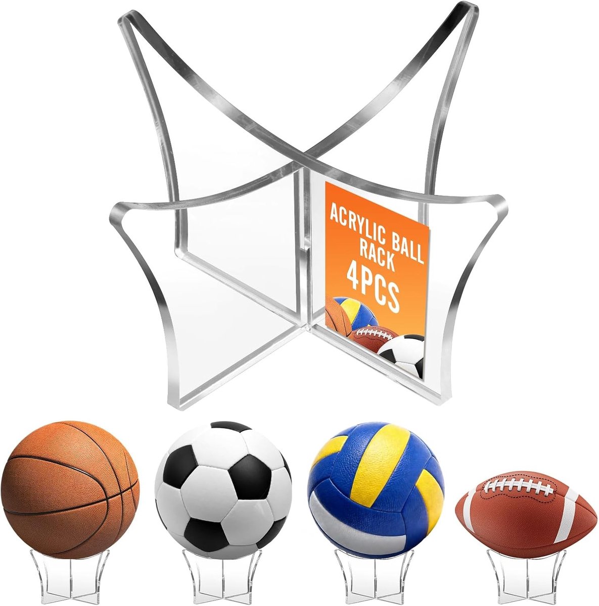 4 Stuks Acryl Ballenstandaard voor Voetbal, Bowling, Basketbal en Volleybal - Stevige en Transparante Houder