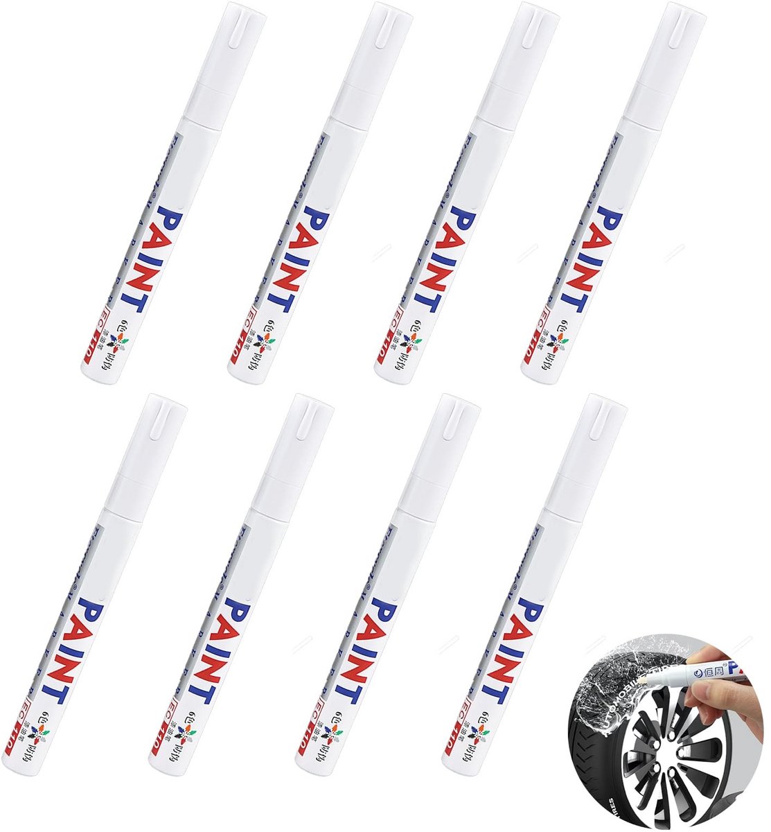 Solidchoice - Set van 8 Witte Permanente Lakstiften voor Diverse Materialen