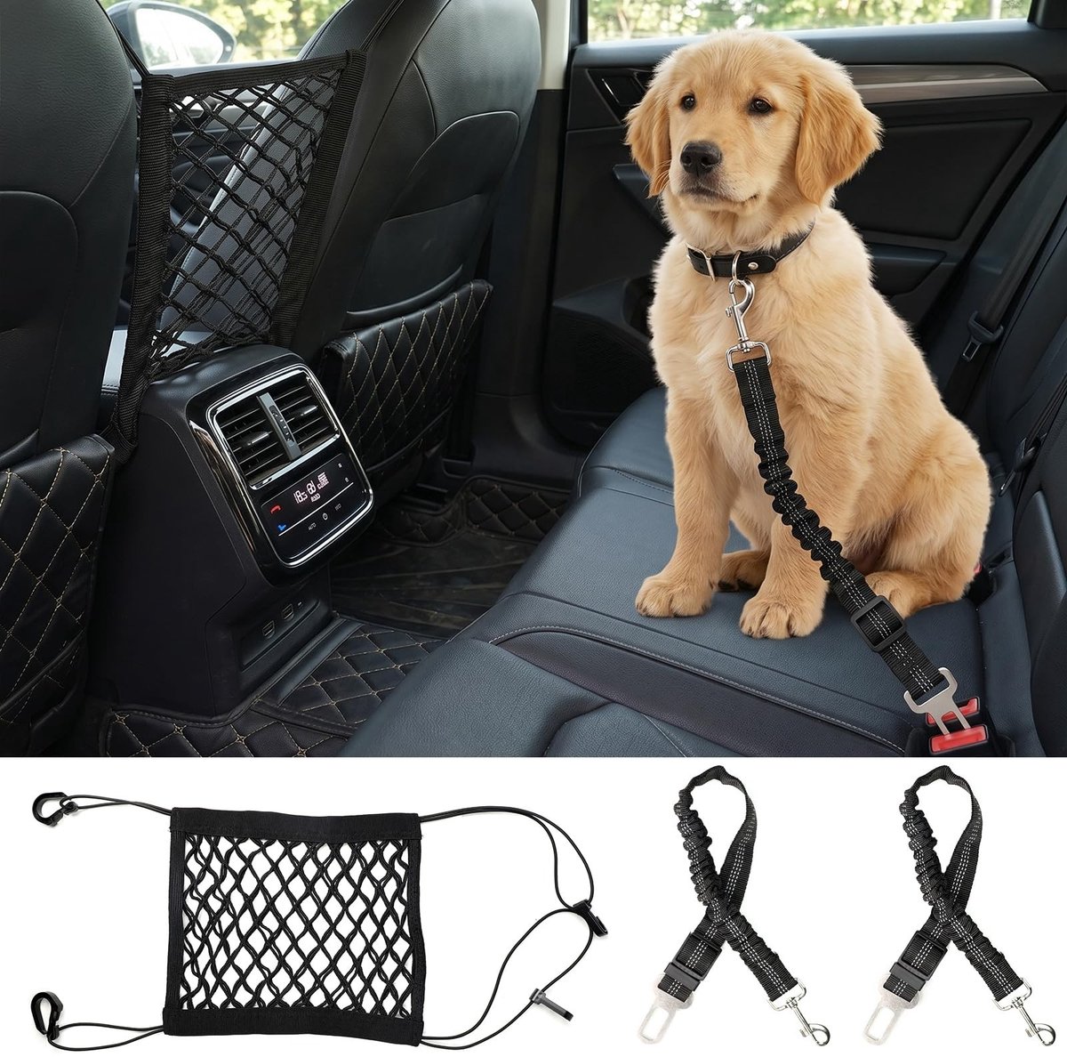 Solidchoice - 2 Stuks Hond Veiligheidsgordel met Netbarrière voor Auto
