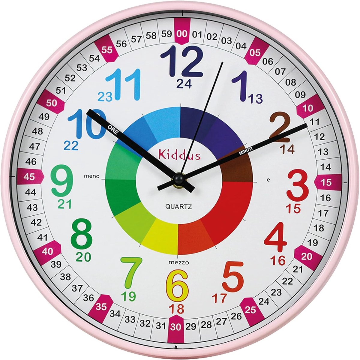 Wandklok voor kinderen - XL Roze - Stil leren klok - Eenvoudig tijd leren lezen - ShopVlot