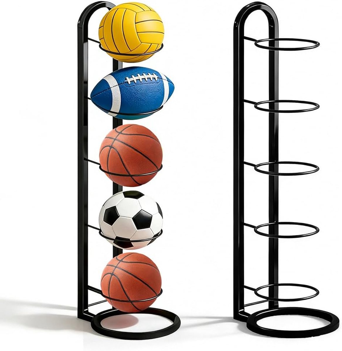 Ballenstandaard 5 niveaus - Metalen balhouder - Verwijderbaar - Ideaal voor organisatie van sportballen - ShopVlot