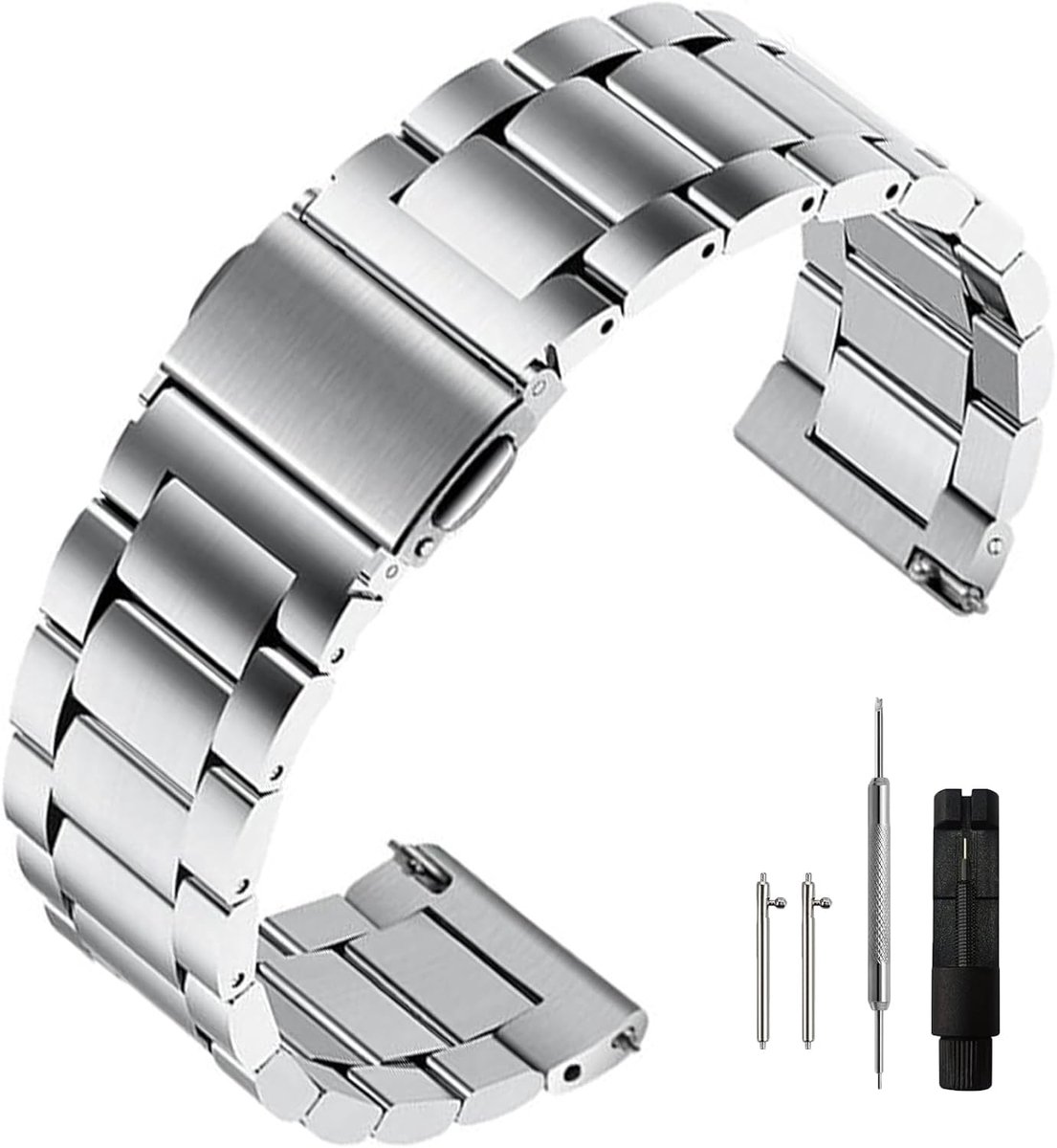 Stalen Horlogeband 16mm 18mm 20mm 22mm 24mm - Universeel Klassiek Geborsteld - Snelle Bevestiging - ShopVlot