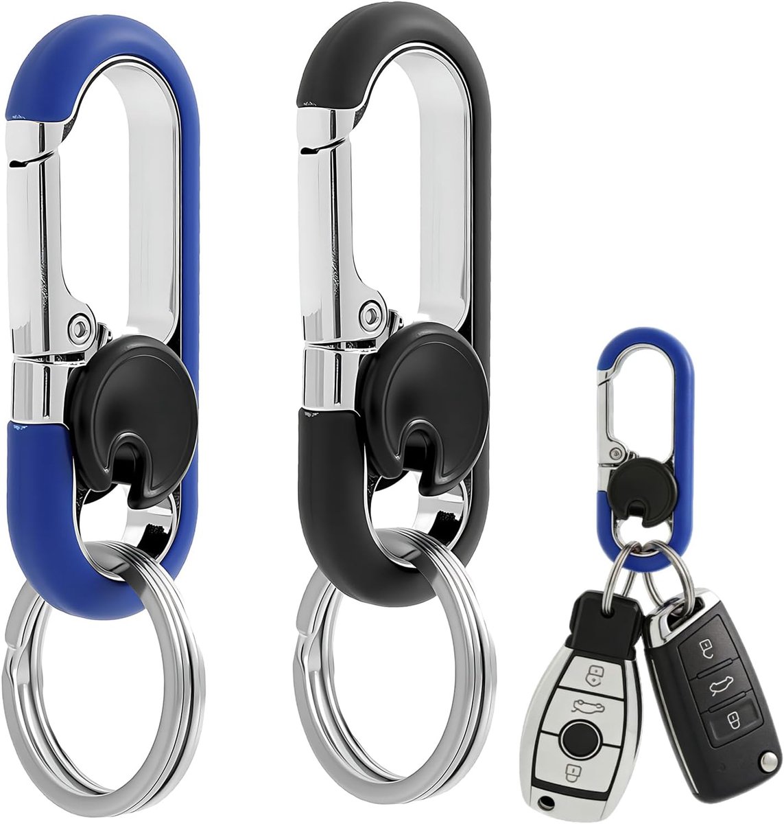 Sleutelhangers roestvrij staal 2 stuks - karabijnhaak met sleutelringen - uniseks voor buiten - ideaal als cadeau - ShopVlot
