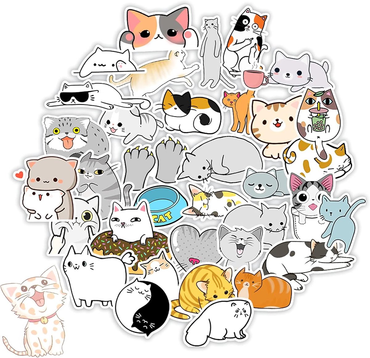 SnelShoppen - 100 Waterdichte Kat Stickers voor Koffers, Mobiele Telefoons en Notebooks - Hoogwaardige PVC Stickers met Diverse Kat Patroon en Kleuren