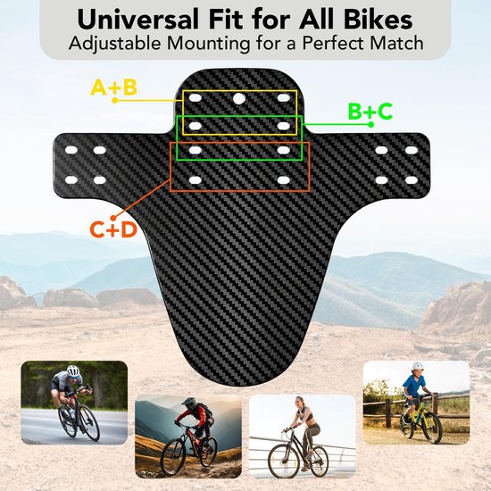Set van 4 MTB Modderbeschermers met Carbon Fiber Textuur, Universele Achterste Spatbescherming voor Mountainbikes en Fatbikes, Geschikt voor 20-29 Inch Wielen — afbeelding 2