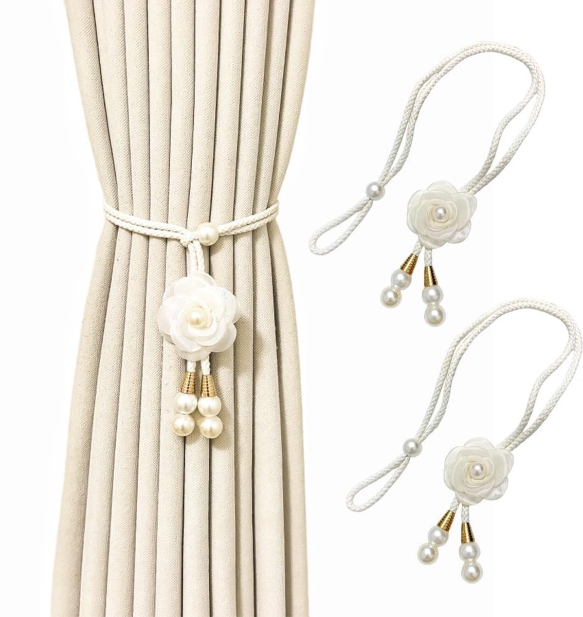 Solidchoice - Set van 2 Elegante Roze Gordijn Touwtjes met Parels