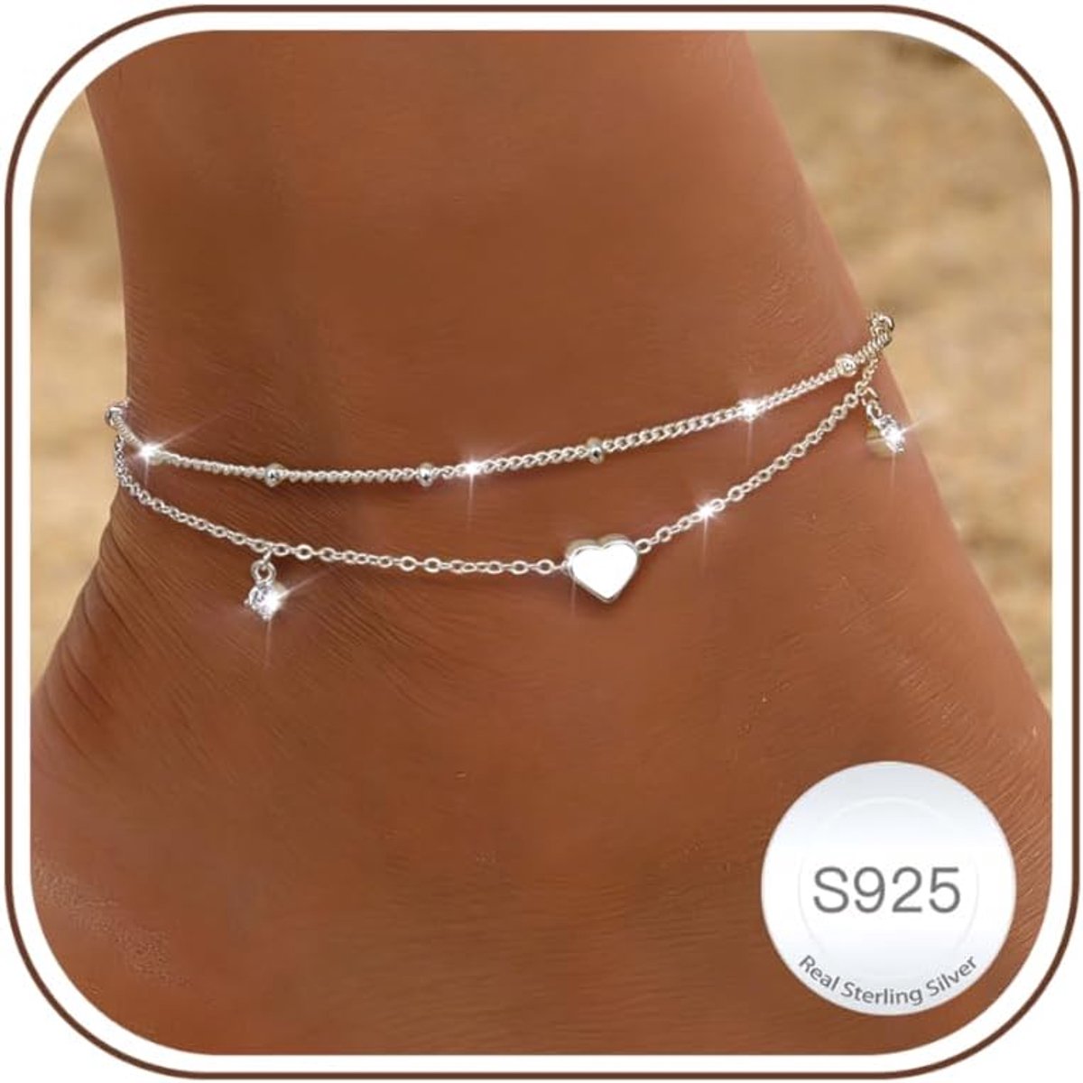 Anklet voor dames - verstelbare zilveren hart met CZ parels - vlinder ontwerp - perfect voor op het strand - ShopVlot