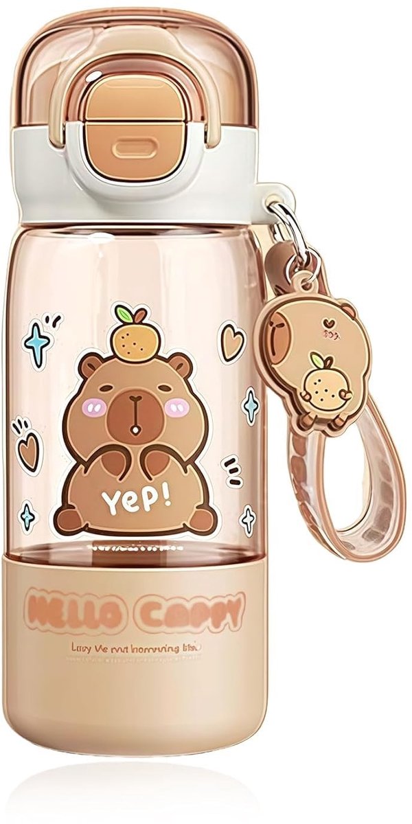 Solidchoice - Schattige Capybara Drinkfles met Rietje en Sleutelhanger