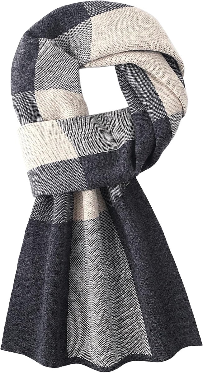 Mannen sjaal 180x30cm - 6% wol - grijs en beige - chic en casual - ShopVlot