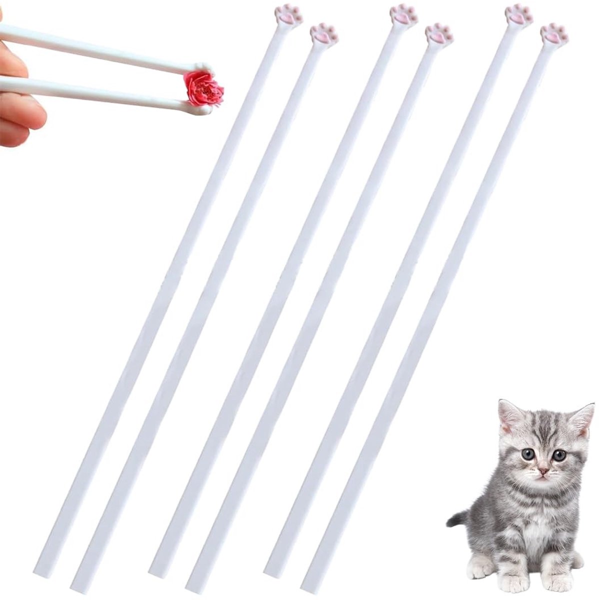 Solidchoice - Set van 3 Herbruikbare Eetstokjes met Kattenpootjes