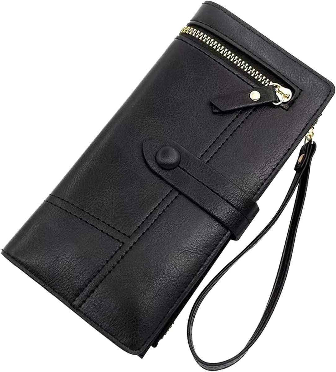Damesportemonnee groot - Vintage leren portemonnee met rits - Veel vakken - RFID-bescherming - ShopVlot