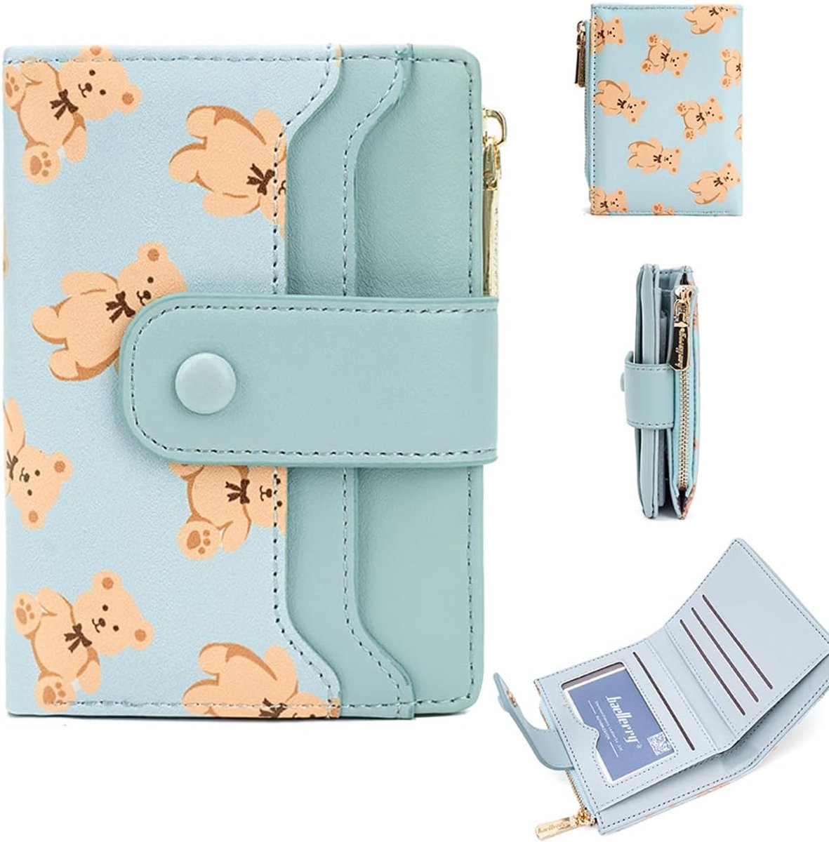 Dames Korte Portemonnee - Klein Rits Ontwerp - Beren Embossing - RFID Bescherming en Veel Compartimenten - ShopVlot