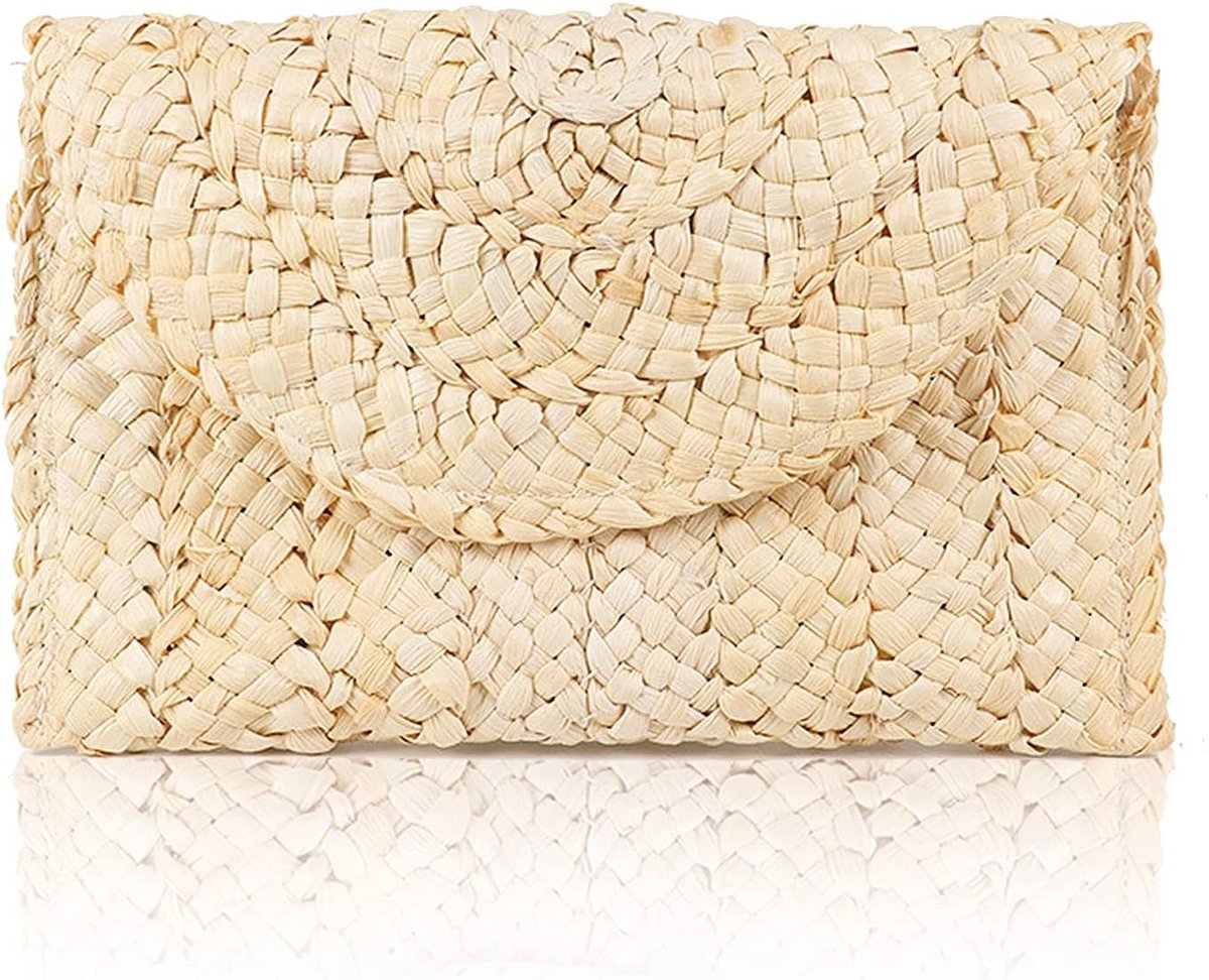 Dames stro clutch tas - raffia rieten clutch - elegant design - perfect voor bruiloften - ShopVlot