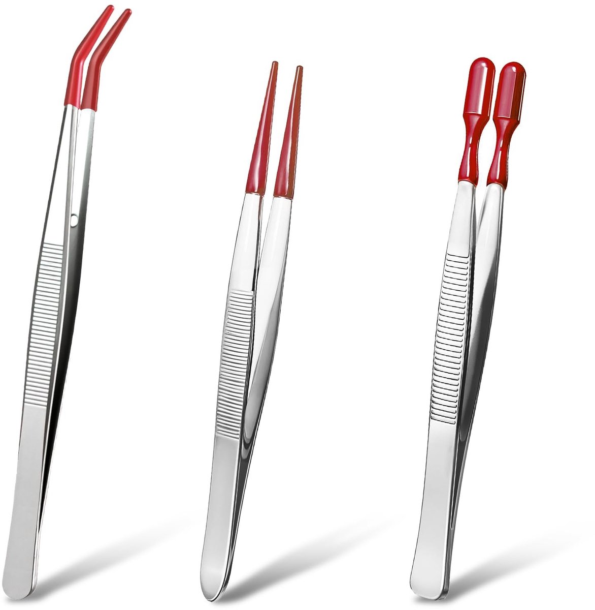 Solidchoice - Set van 3 RVS Precisie Pincetten met Rubberen Punt
