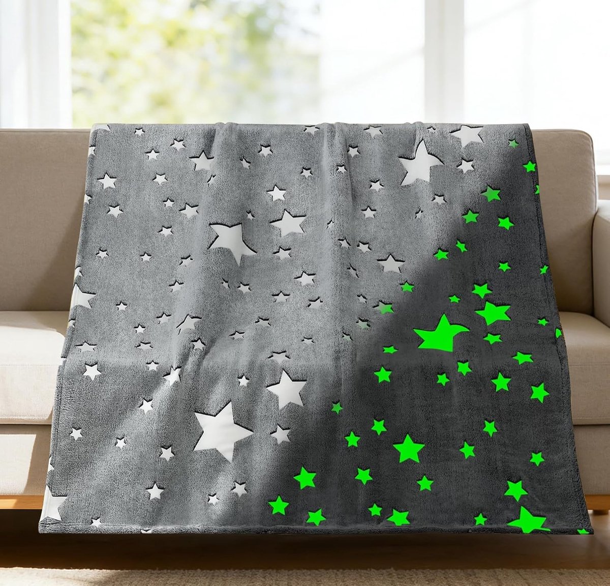 fleece deken 135 x 160 cm - grijs - fluorescerende eenhoorn - glow in the dark - ShopVlot