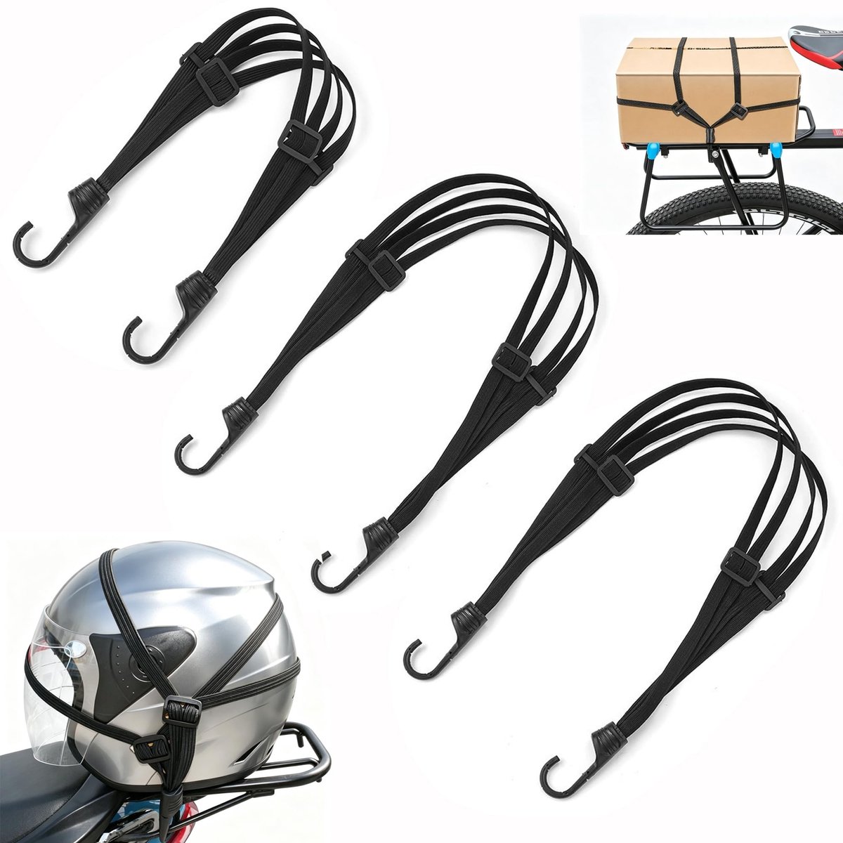 Solidchoice - Set van 3 Bagagespanners voor Motorfiets en Fiets