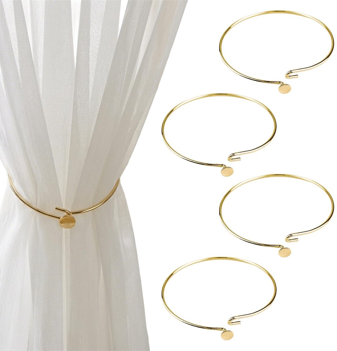 Solidchoice - Set van 4 Gouden Gordijnhouders met Eenvoudig Ontwerp
