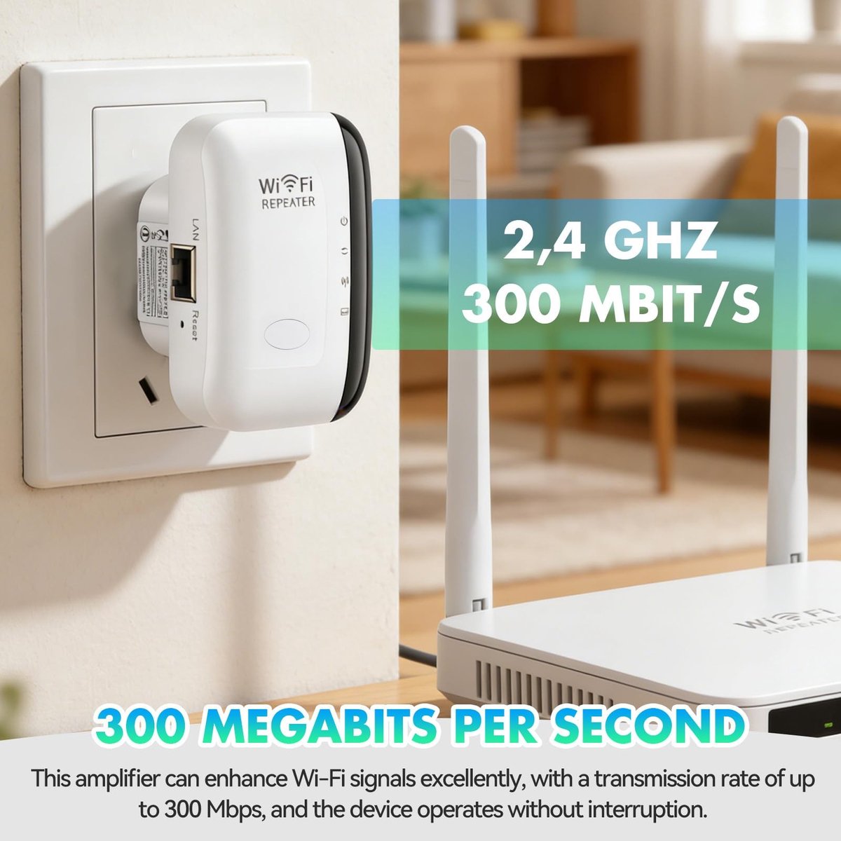 Wifi Versterker WLAN Repeater 300 Mbit/s Stopcontact Model Wit - afbeelding 3