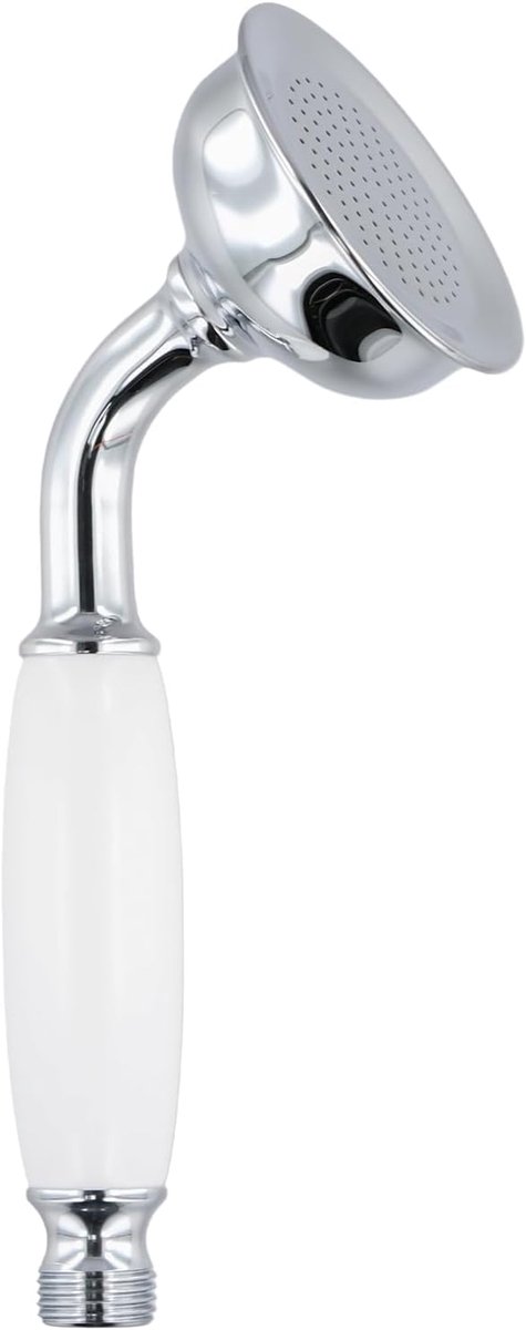 Douchekop messing wit - handdouche met retro keramische handgreep - grote douchekop - ShopVlot