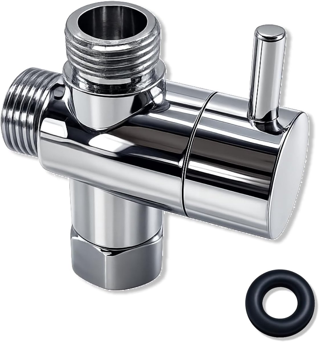 Omschakelventiel 3-weg T-adapter - verchroomd messing - dubbele uitgang - flexibel gebruik in de douche - ShopVlot