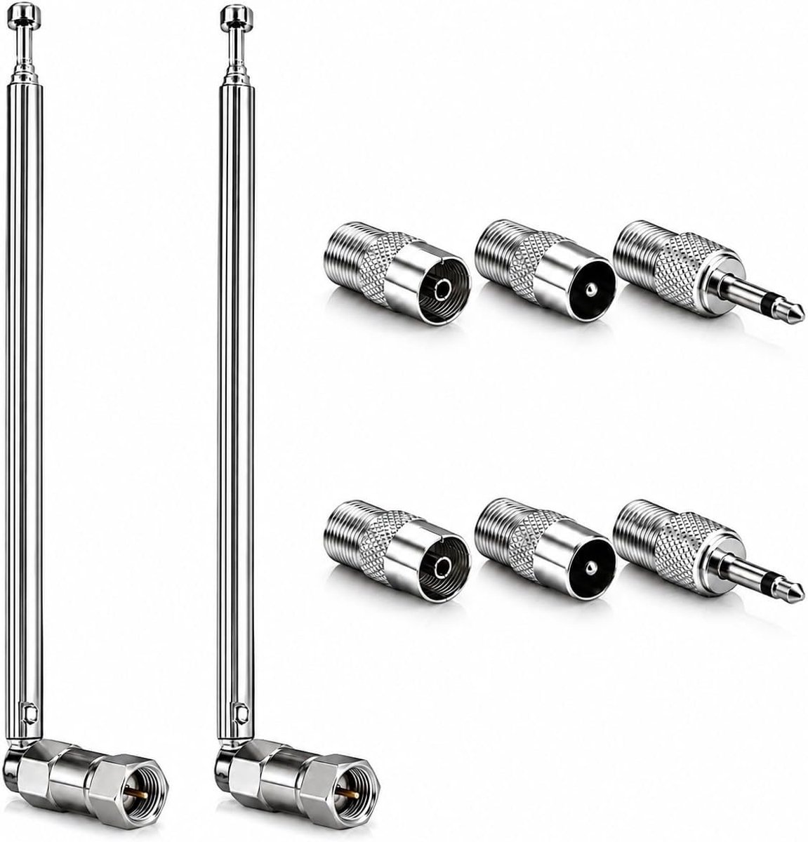 FM-radio-antenne 75 cm - telescopisch - F-stekker en 3 IEC-adapter - sterke signaalverbetering - ShopVlot
