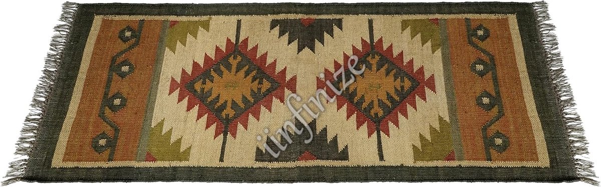 Kilim vloerkleed loper 3 x 1,5 m - wol jute - duurzaam en handgeweven - perfecte decoratie voor de hal - ShopVlot