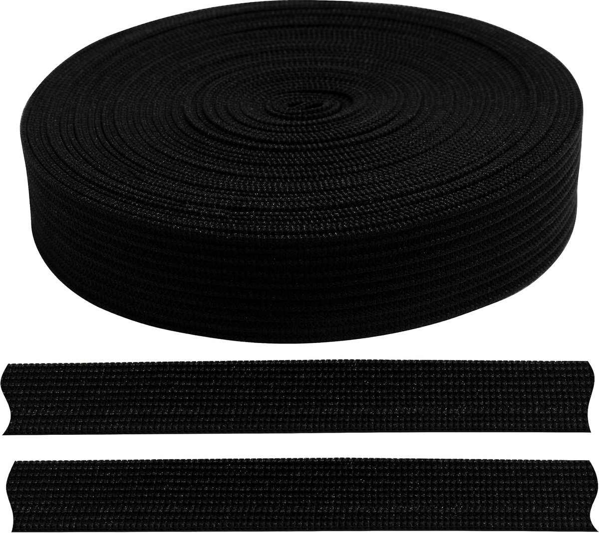 gevlochten elastiek 15 mm - polyester + latex - zwart - ideaal voor creatieve projecten - ShopVlot