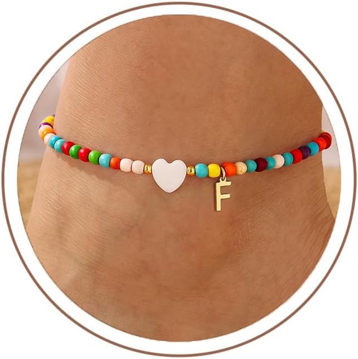 Enkelbandje goudkleurig - 14K verguld - kleurrijke boho kralen - verstelbaar en waterproof voor meisjes - ShopVlot