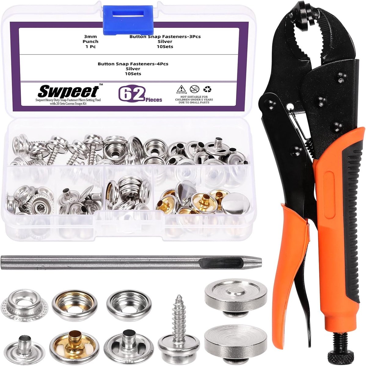 Snapfastener toolset 74-delig - Heavy duty 9 inch - Inclusief pliers en snappen - Ideaal voor vervanging - ShopVlot
