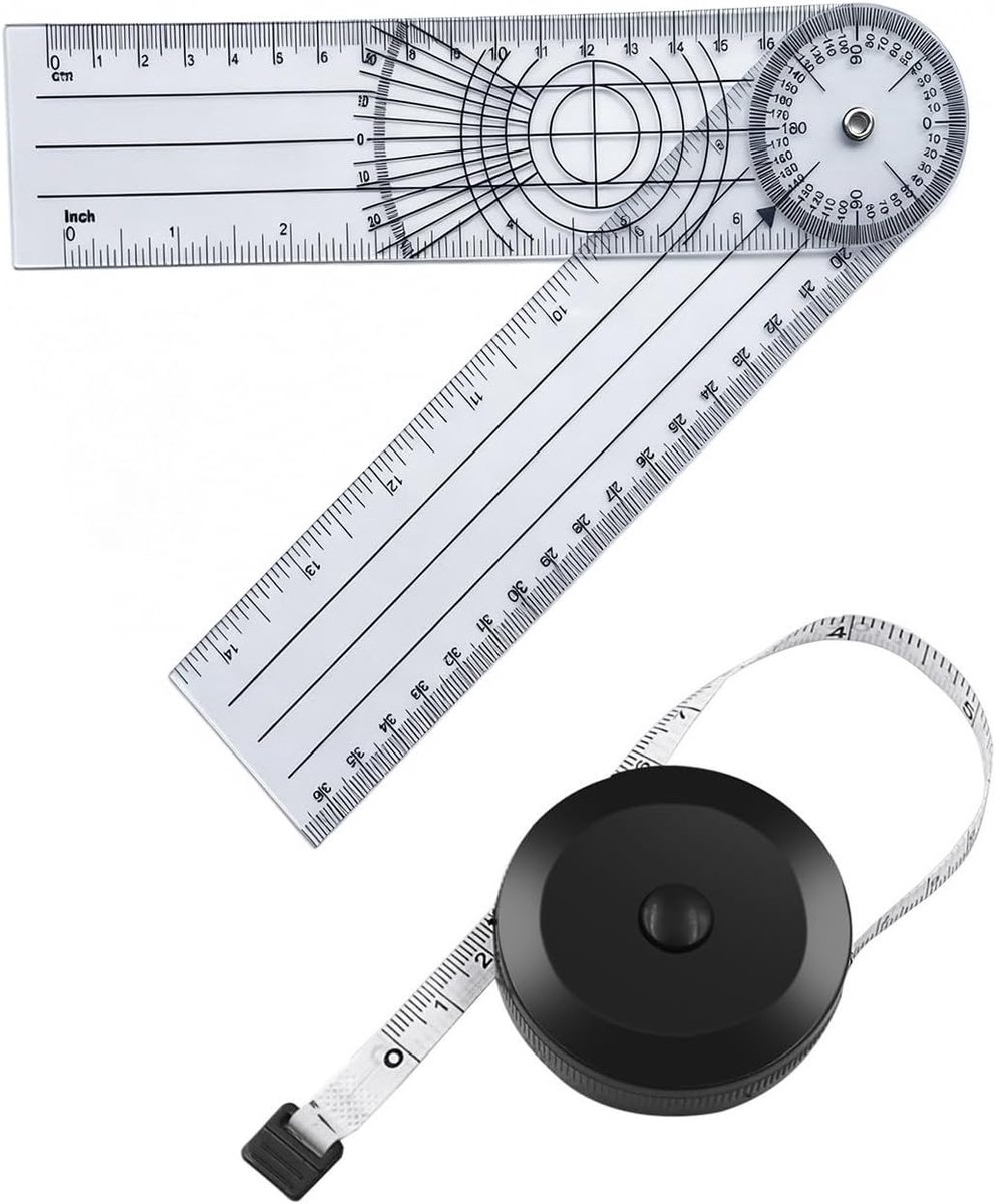 Goniometer en gradenboogset - 1 x gewrichtshoekmeter + 1 x meetlint 1,5 m - transparant pvc - ShopVlot