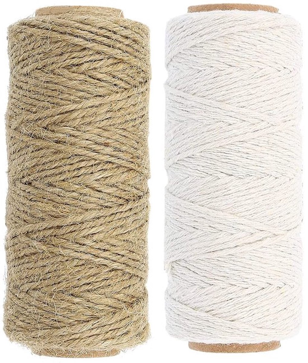 Bindband Set - Jute Band 40 m - Katoenen Koord 60 m - Tuinieren - Vastbinden - Robuust - Op Spoel - Tuinband