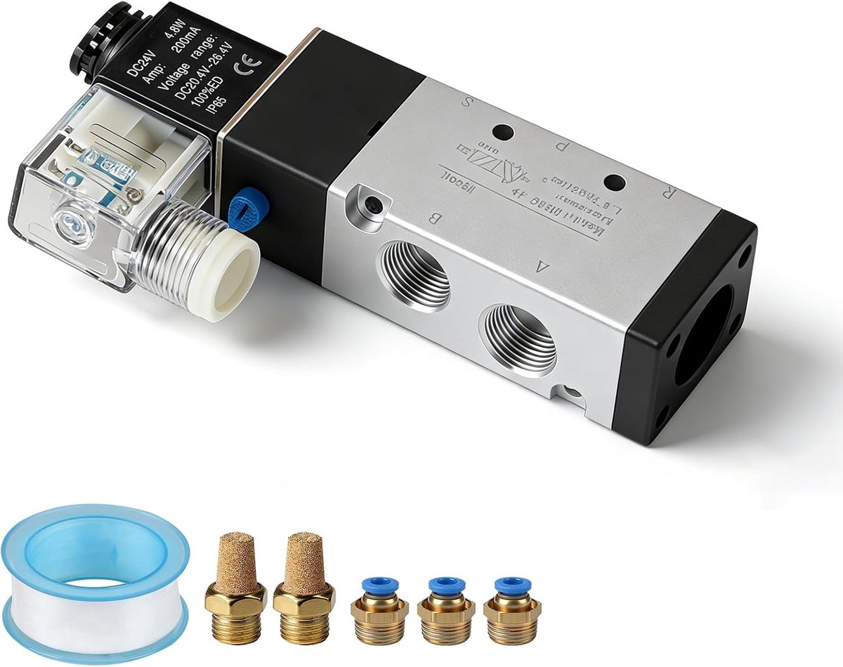 Pneumatische solenoïde klep 3/8 inch - 24 V NO - 5/2-weg - voor pneumatische cilinders - ShopVlot