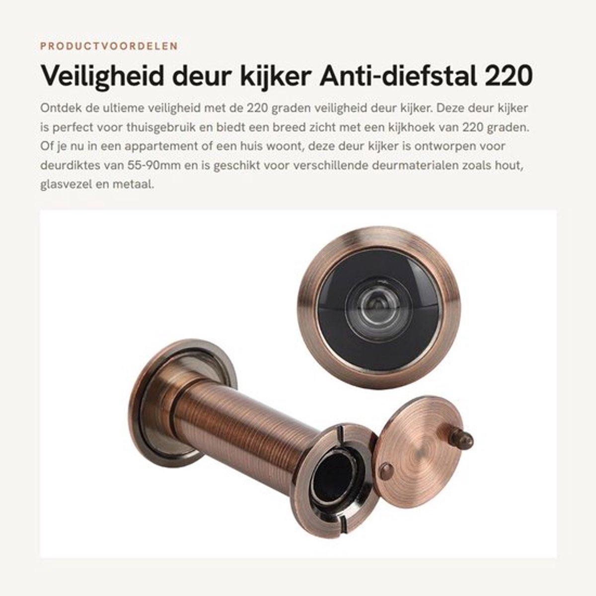 Deurkijker 220 Graden Veiligheid - Antidiefstal - Geschikt voor Deurdikte 55-90mm - Eenvoudig te Installeren - Achterkant voor Thuisgebruik - Roestvrij Staal