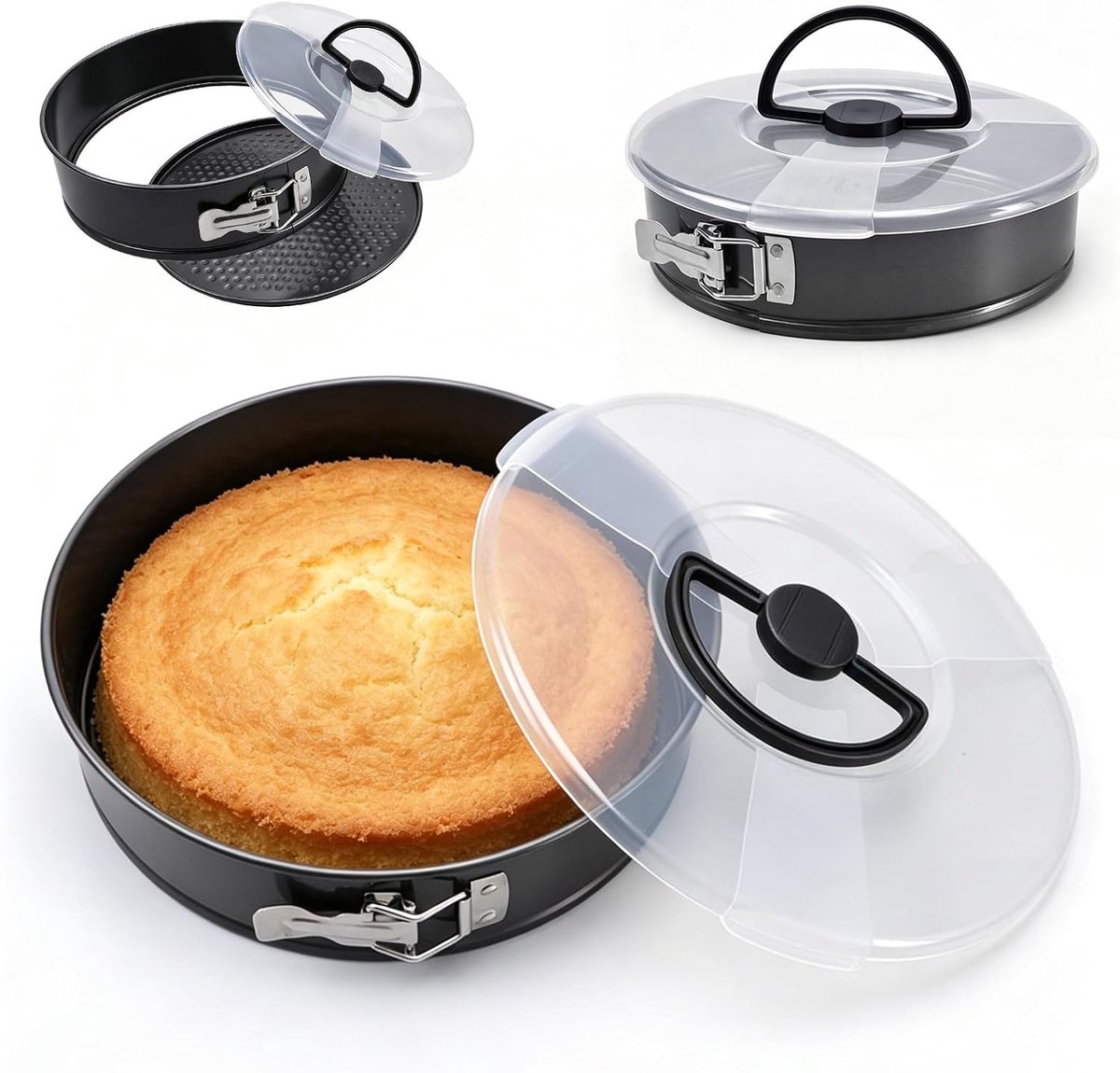 Ronde springvorm 28 cm - koolstofstaal - met deksel en handvat - perfecte warmtegeleiding - ShopVlot