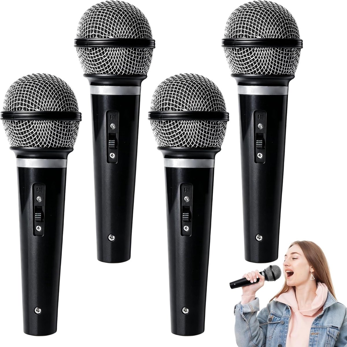 Fake microfoons set van 4 - simulatiemicrofoon - ergonomische grip - ideaal als kostuumaccessoire - ShopVlot