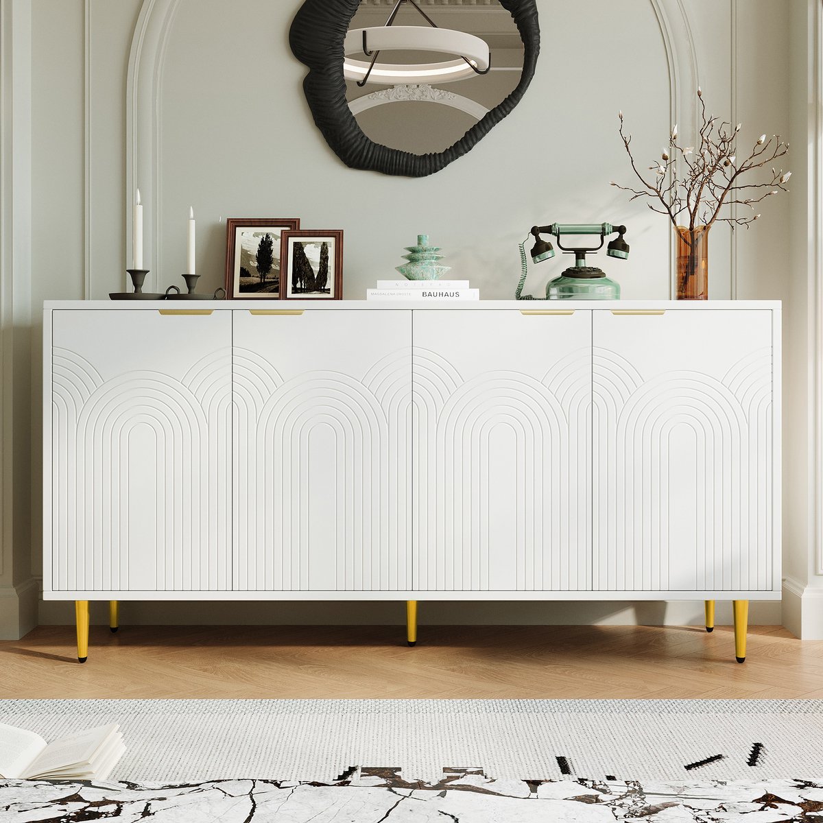 REDOM - Dressoir met 4 deuren - Verstelbare planken - Soft-close scharnieren - Designstijl - Woonkamer eetkamer slaapkamer - MDF en spaanplaat - Wit - 160 x 80 x 40 cm