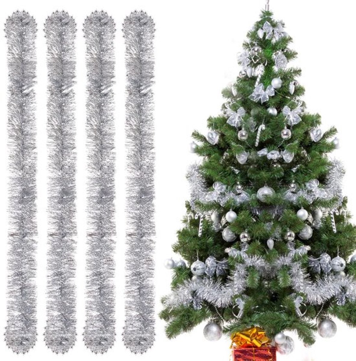 Kerstslinger 4 stuks - 3 m lang - Lametta - Kerstdecoratie - Duurzaam - Veiligheidswaarschuwing