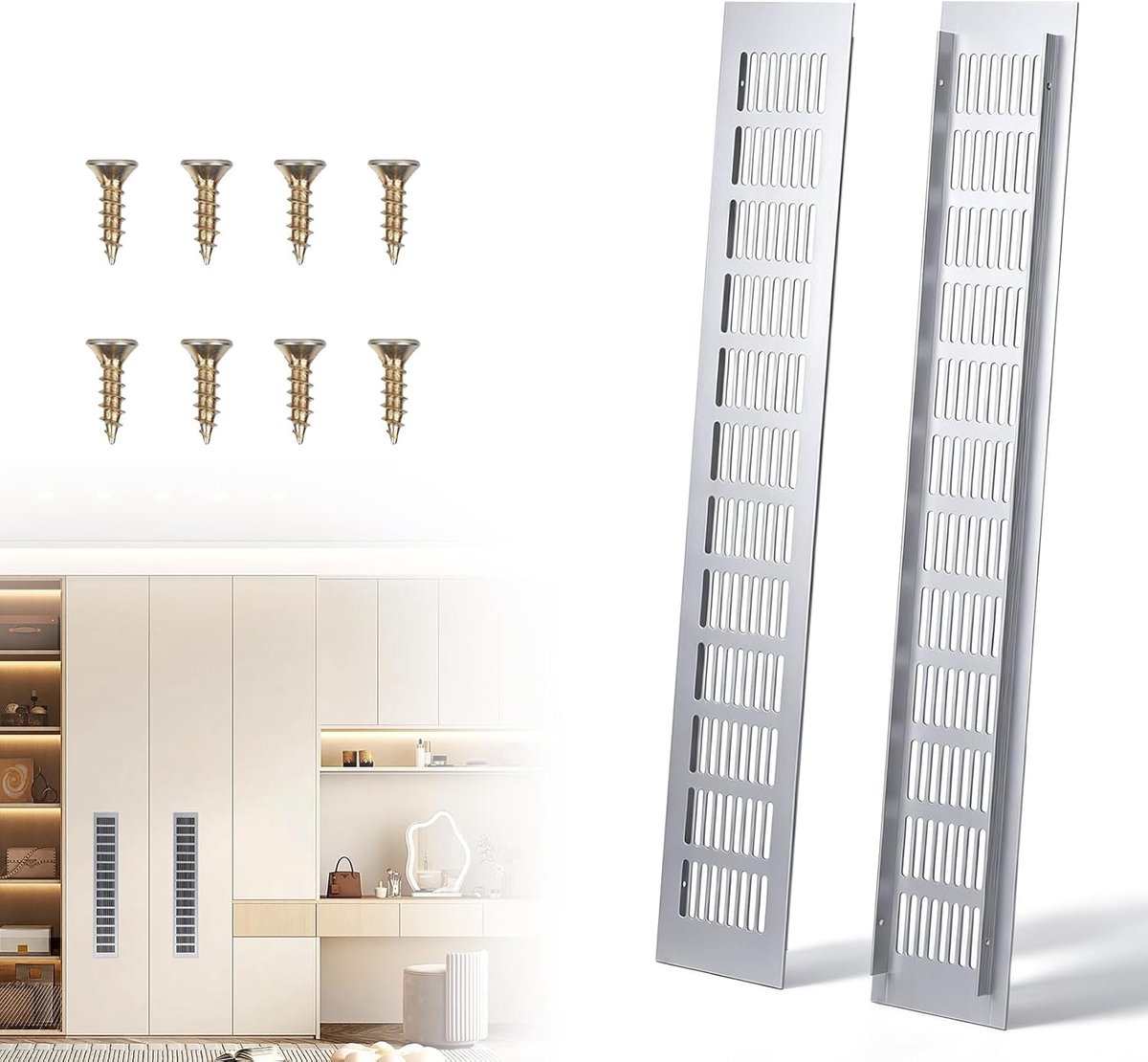 Ventilatieroosters 500 mm x 80 mm - Aluminium - Voor deur of kast - Zorgt voor optimale luchtuitwisseling - ShopVlot