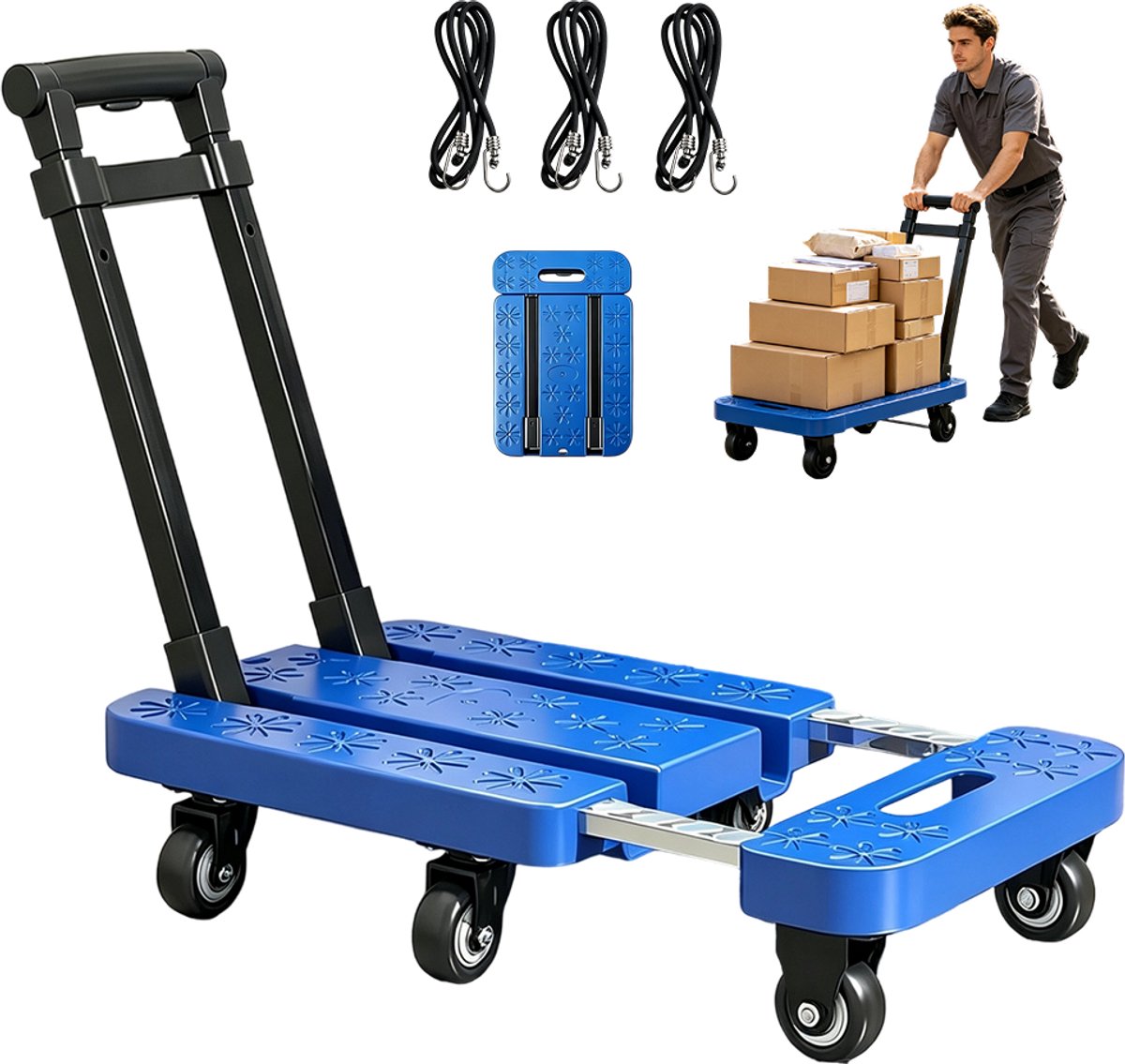 Plateauwagen Opvouwbare - Transportkar - Transportwagen - 6 Wielen - Draagvermogen 270KG - Multifunctioneel - 31x59 cm - Magazijnwagen - Voor Verhuizing en Boodschappen