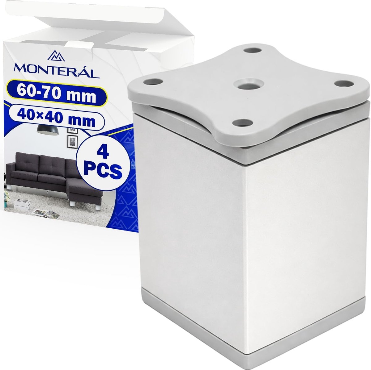 Meubelpoten verstelbaar 60 mm - grijs aluminium - 10 jaar garantie - ideaal voor renovatie - ShopVlot