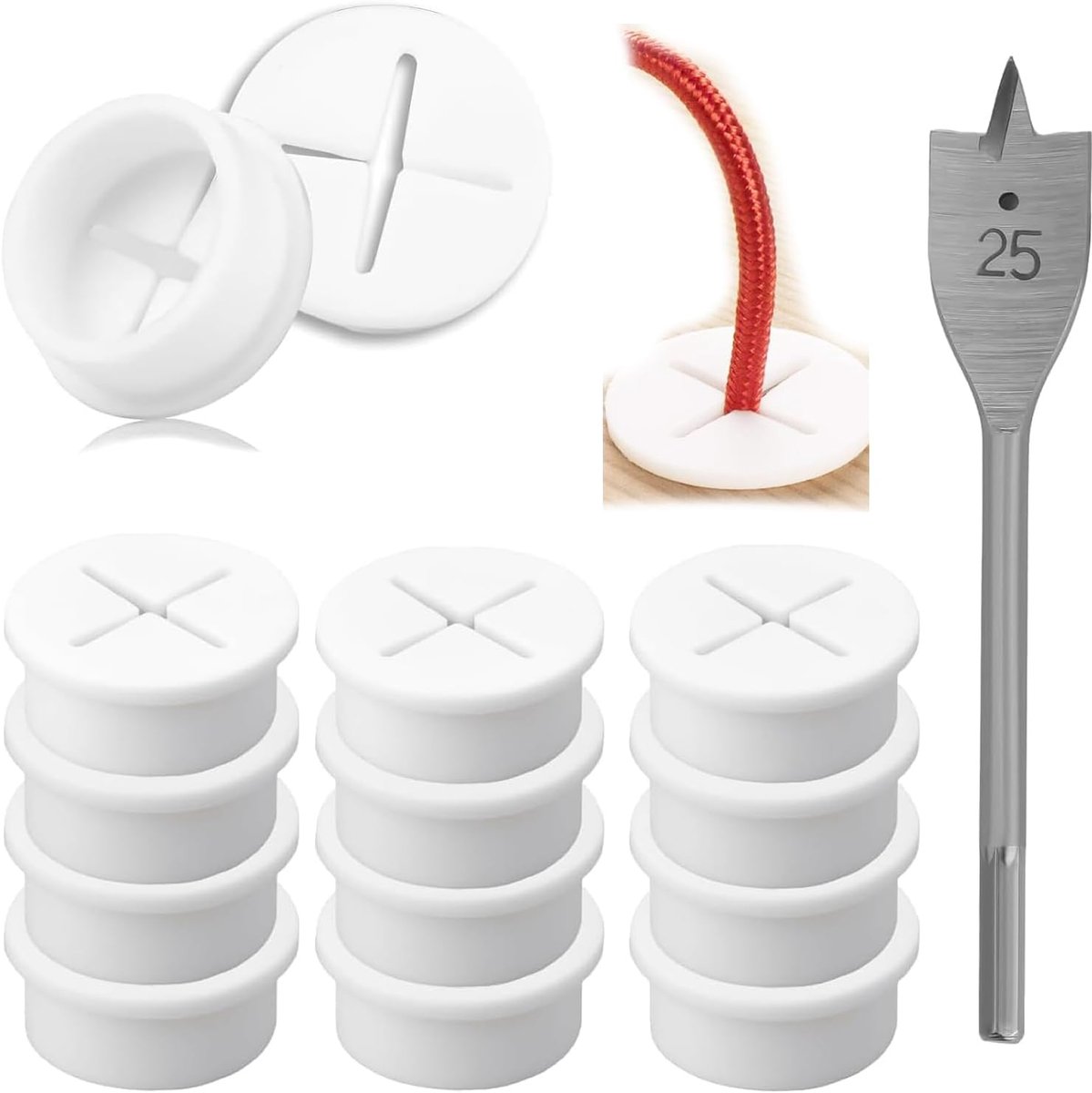 Kabeldoorvoer grommet kit 25mm - witte siliconen - complete set met boor - nette kabelbeheer oplossing - ShopVlot